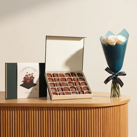 Floward Congrats Grad Medium Chocolates Box | Gentle Grace Flower Bouquet