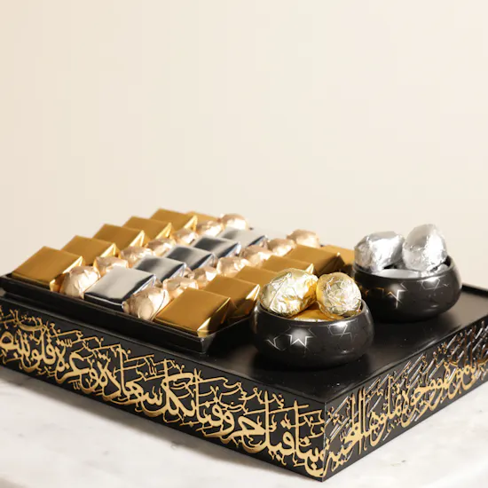 Ghazl Chocolatier Premium Chocolate and Date Black Tray