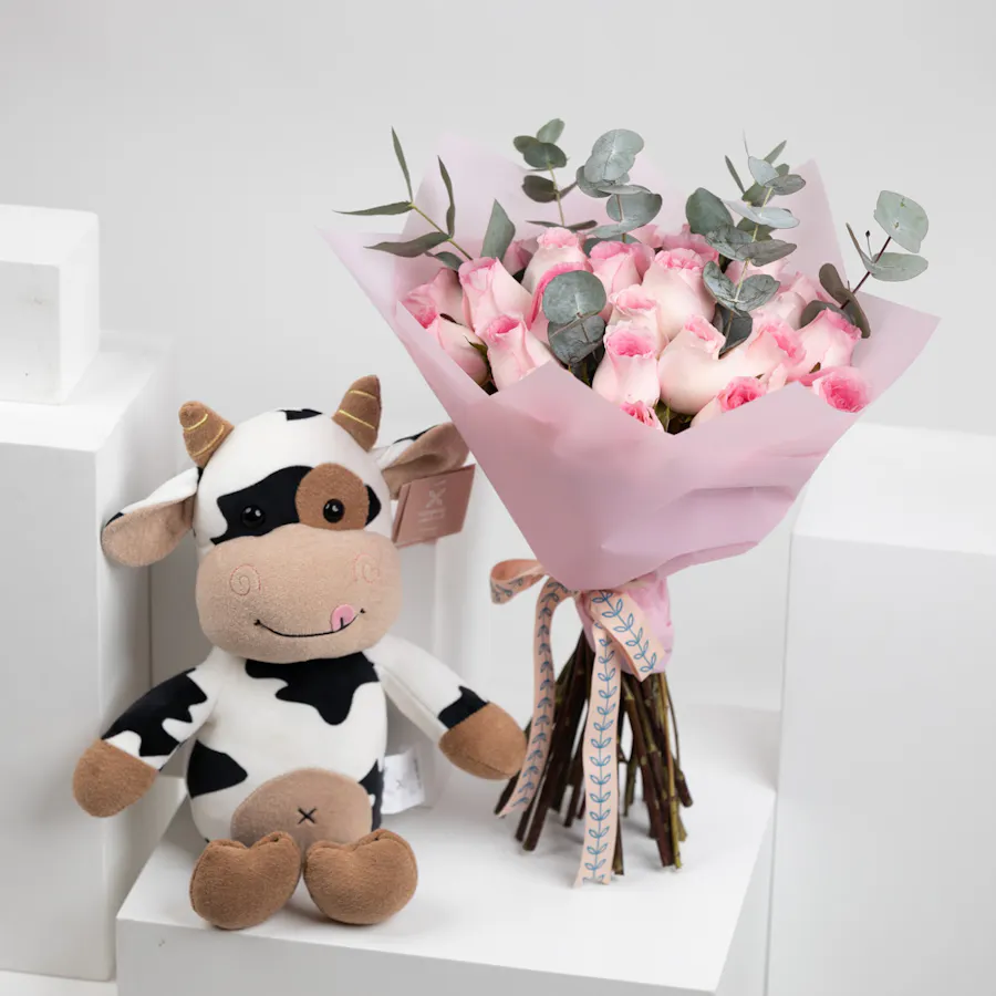 Cow Soft Baby Toy | Pink Roses 3