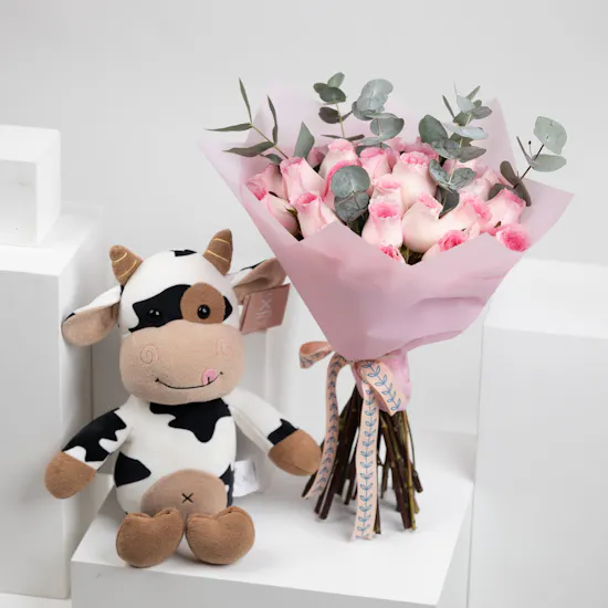 Cow Soft Baby Toy | Pink Roses