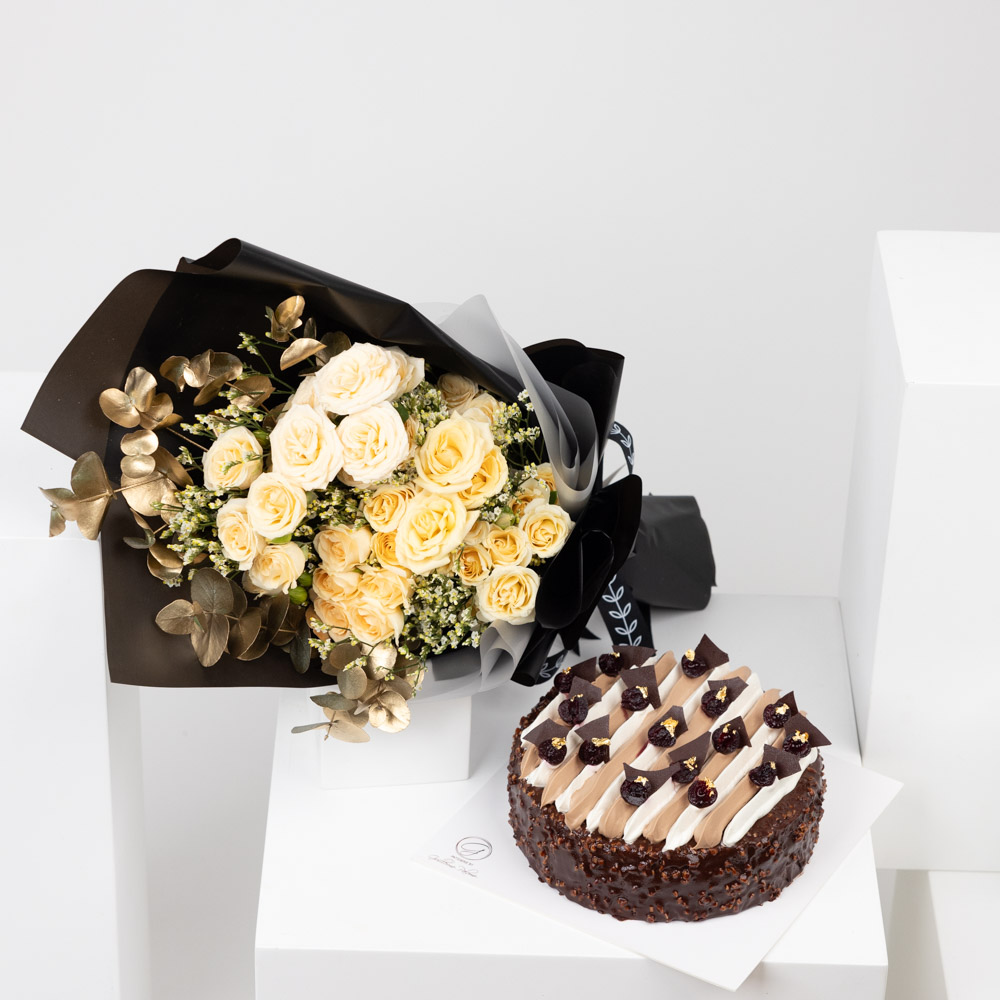 كيك بلاك فورست من باتيسيري باي جيليرمو بالومو | باقة ورد 