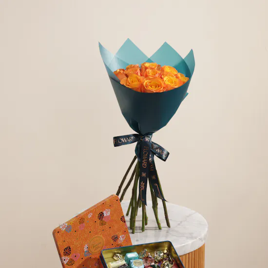Venchi Murrine Maxi Assorted Chocolates Orange Tin Box | Golden Bloom Moment Flowers
