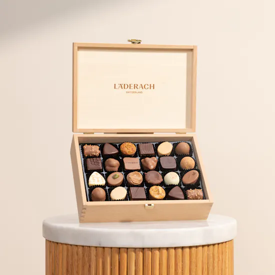 Läderach Praline and Truffle Double Layered Large Wooden Chocolate Box