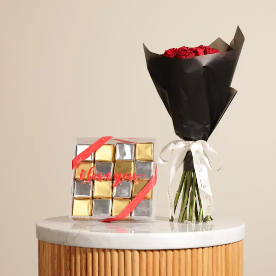 Ghazl I Love You Chocolate Box | Embrace Red Roses Bouquet