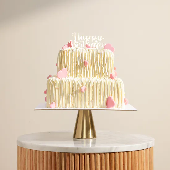 Floward Happy Birthday with Pink Hearts Two Tier Cake