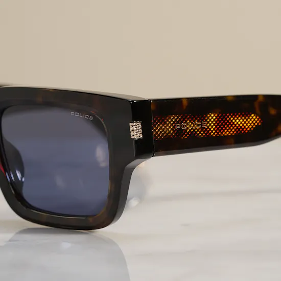 Police Full Rim Rectangular Dark Brown Men's Sunglasses