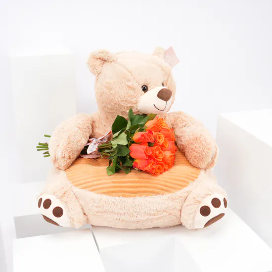 Floward Large Plush Bear with 15 Orange Roses Bouquet