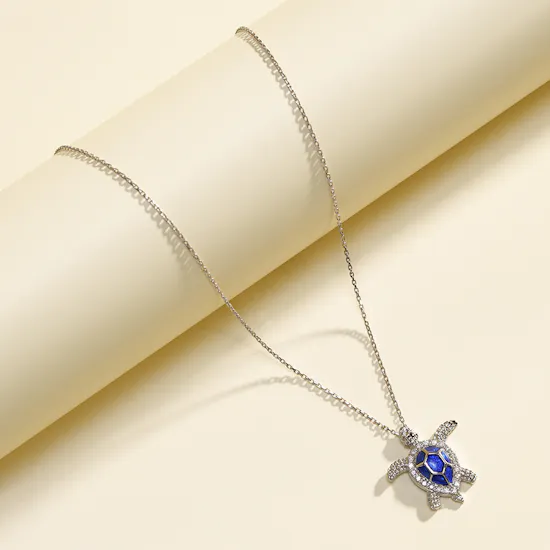 Izmirian Diamond and Blue Enamel Gold Turtle Necklace