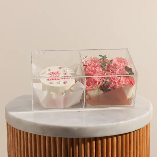 Floward Get Well Soon Pink Bento Cake with Gentle Recovery Flowers