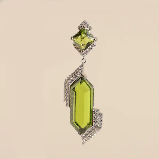 Floward Silver Ring & Earrings Set | Olive Color