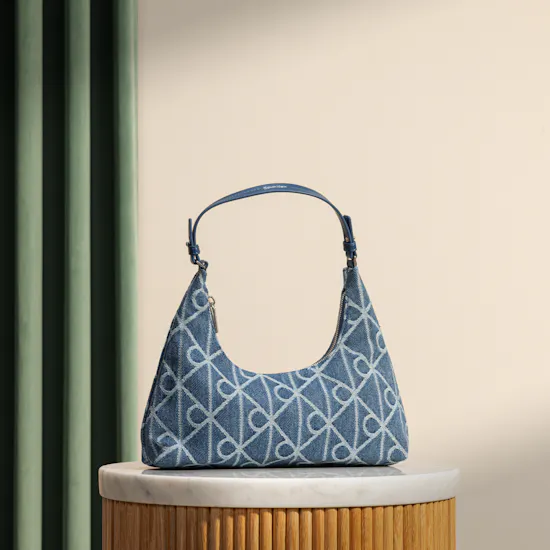 Calvin Klein Denim Allover Emblem Logo Shoulder Bag