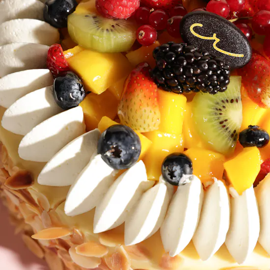 Creamy Ribbons Crème Brûlée Fruit Cake