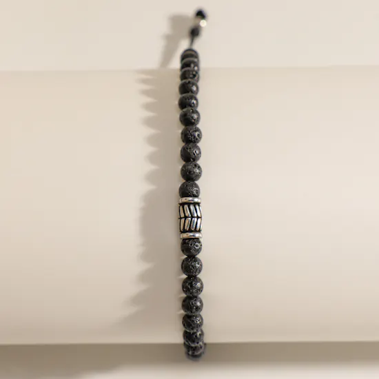 Fossil Everett Beaded Black Semi-Precious Men’s Bracelet