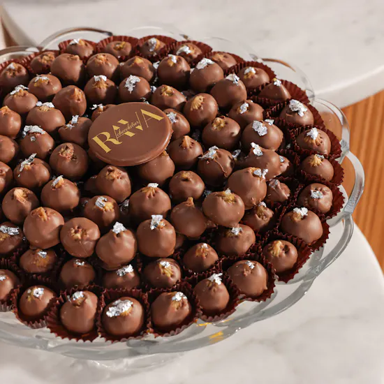 Rava Dried Figs Covered with Chocolates Crystal Tray | Soft Blossoms Bouquet