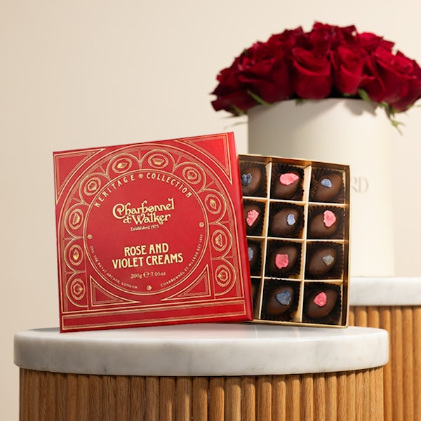 Charbonnel et Walker Rose and Violet Creams Chocolate Box | Blooming Red Roses Box