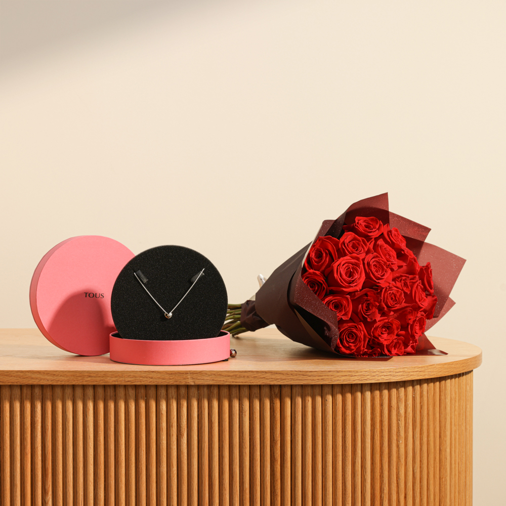 Tous Gold Plated Heart Two Tone Necklace | Romantic Bouquet