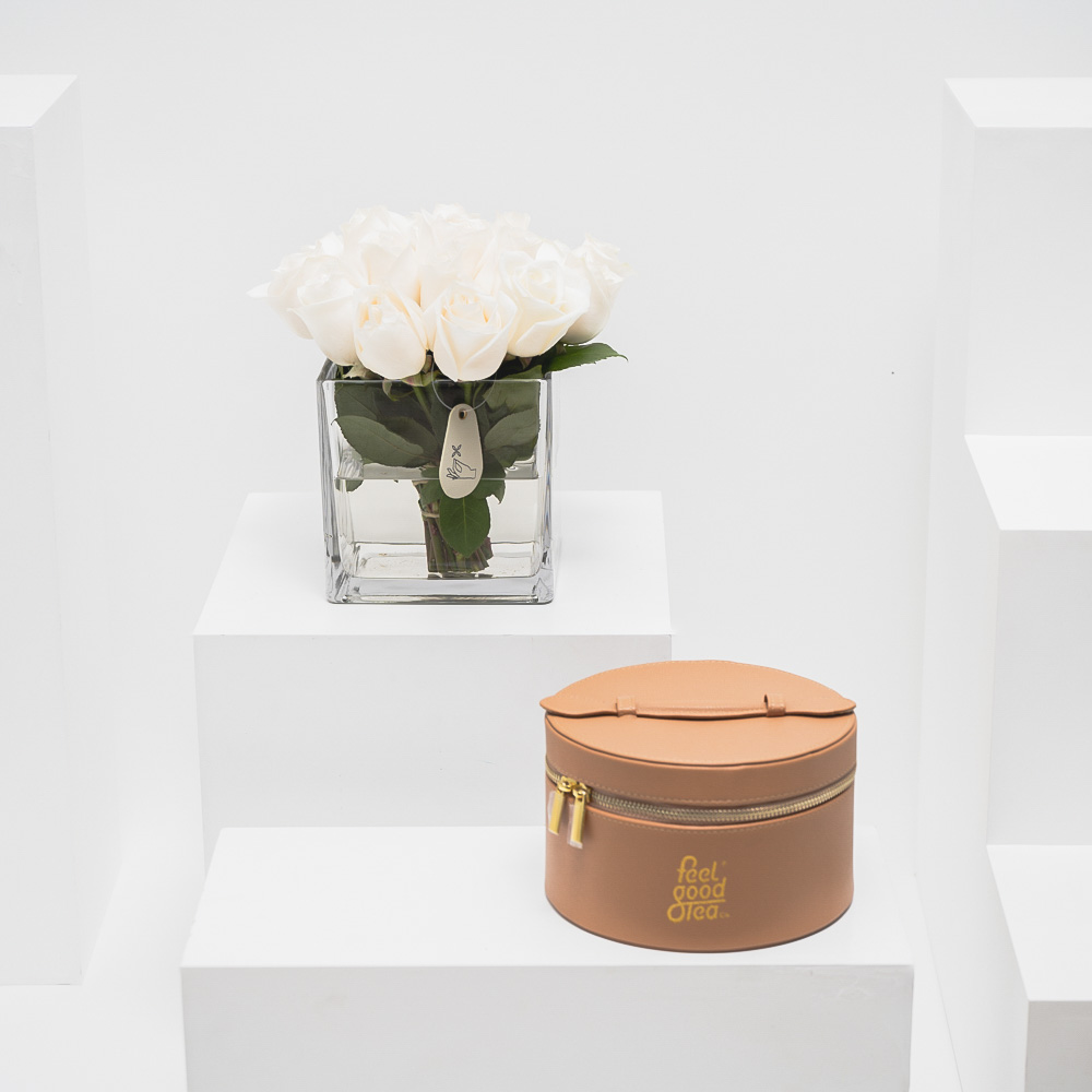 صندوق الشاي الجلد من فيل جود تي | 20 وردة جوري أبيض