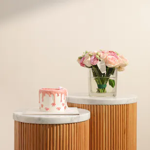 Floward Pink Ribbons Birthday Cake | Integrated Painting Flowers Vase