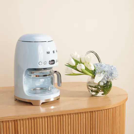 Smeg Drip Filter Pastel Blue Coffee Machine | Practical Beauty Flowers Vase