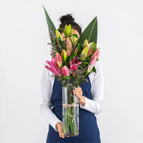 Pink Lilies | Glass Vase