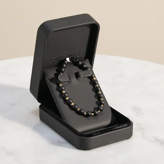 Izmirian Elegant Beaded Gold and Onyx Men's Bracelet