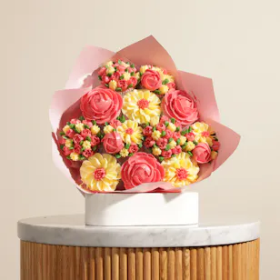 Gourmet Artistry Pink and Yellow Floral Cupcake Bouquet
