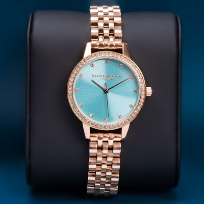 Olivia Burton Classics 30mm Green & Rose Gold Bracelet Watch