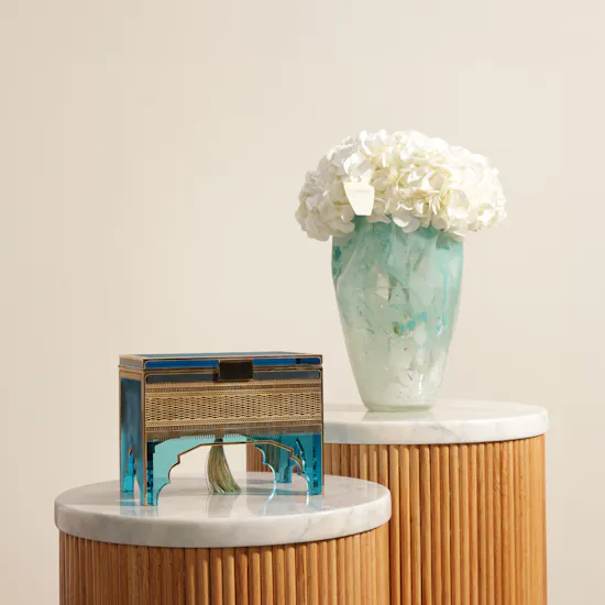 Artfeena Bisht Gold Plated Crystal Small Chest | Royal Flower Vase