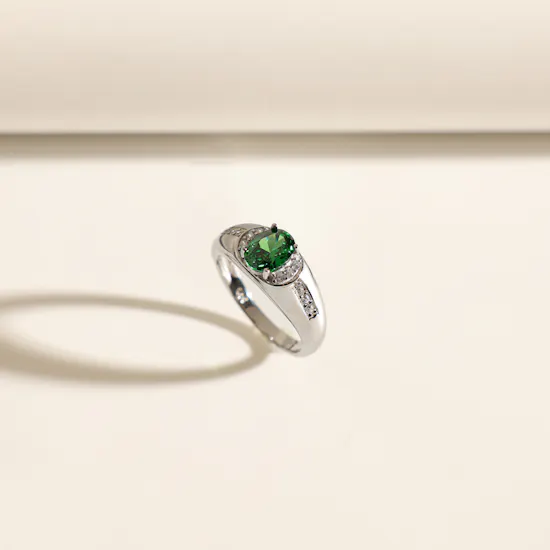 Floward Green Halo Silver Women's Ring | Size 8