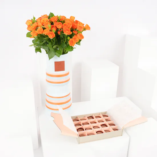Floward Caramel Chocolate Box | Orange Baby Roses