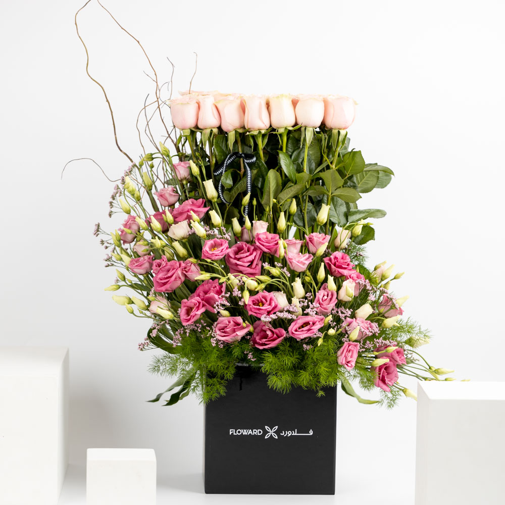 Roses & Eustoma | Square Box | Floward Bahrain