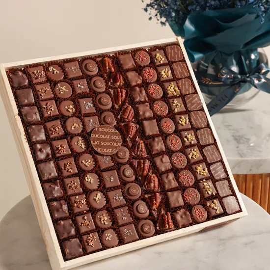 Soucolat Grand Chocolate Collection Wood Tray | Silk Reverie Flower