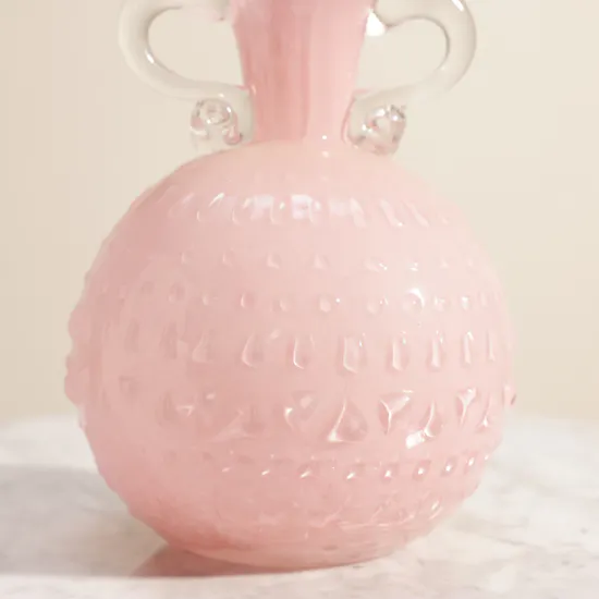Flowerd Fenton Pink Glass Vase