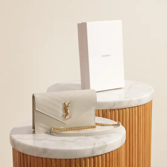 Saint Laurent Cassandre Women's Leather Small Wallet With Chain