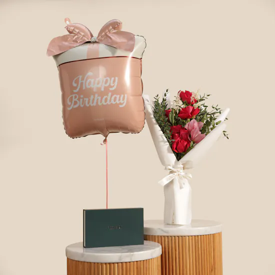 Floward Chocolate Box | Flowers Bouquet and Birthday Balloon