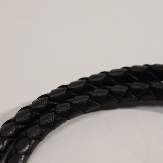 Hugo Boss Ares Double Braided Leather Black Cuff Men's Wristband