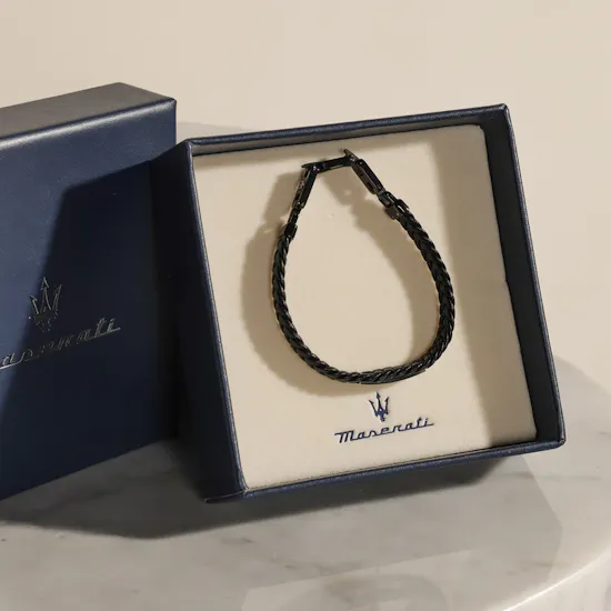 Maserati Men Black Leather Bracelet