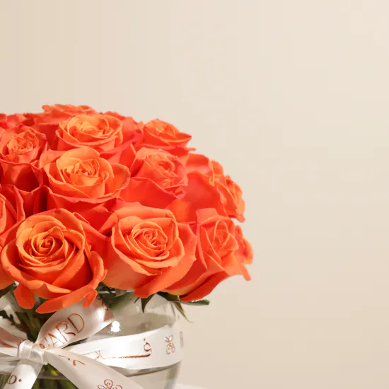 Sunny Orange Roses Vase | 25 Roses