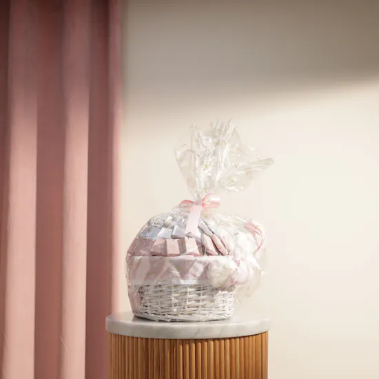 Bostani Small Pink and White Teddy Bear Baby Girl Chocolate Basket