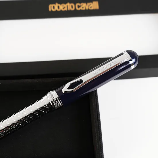 Roberto Cavalli Writing Pen | Silver Color & Blue Lacquer