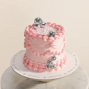 December Cake Pink Birthday Cake with Disco Balls December Cake Pink Birthday Cake with Disco Balls