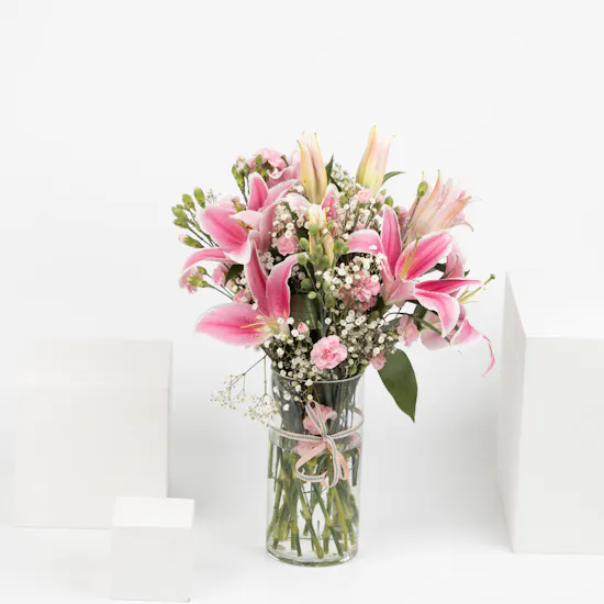 Pink Lily & Carnations | Glass Vase