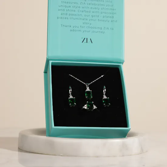 Zia Silver Emerald Women Set