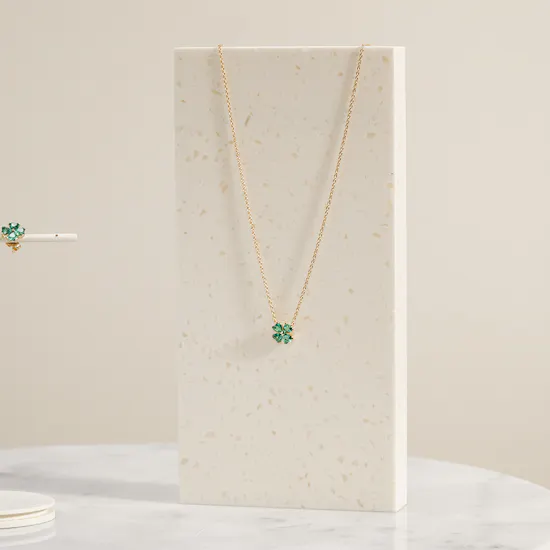 Pandora Green Lucky Clover Stud Earrings and Necklace Set