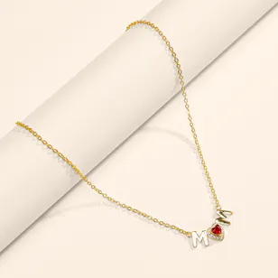 Hrh Red Heart Mom Stone Gold Plated Necklace