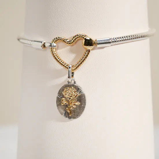 Pandora Moments Heart Closure Snake Chain with Rose Charm Gold Plated Bracelet Set