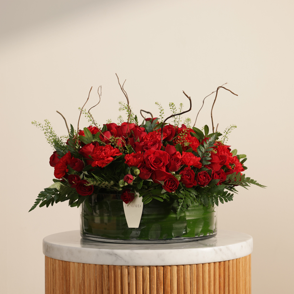 فازة زهور سحر الأحمر الفاخر