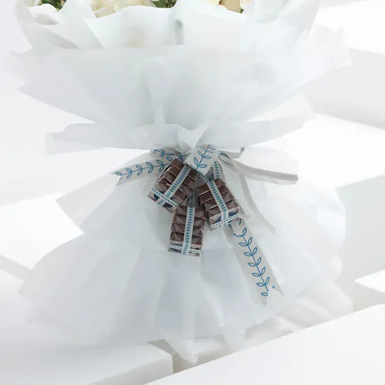 White Birthday Hand Bouquet With Chocolate