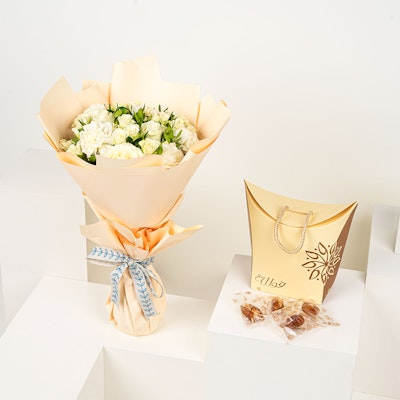 Fuala Dates with Different Nuts Bag | White Flowers