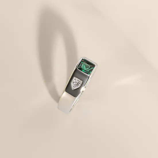 Floward Emerald Star Silver Men's Ring | Size 7